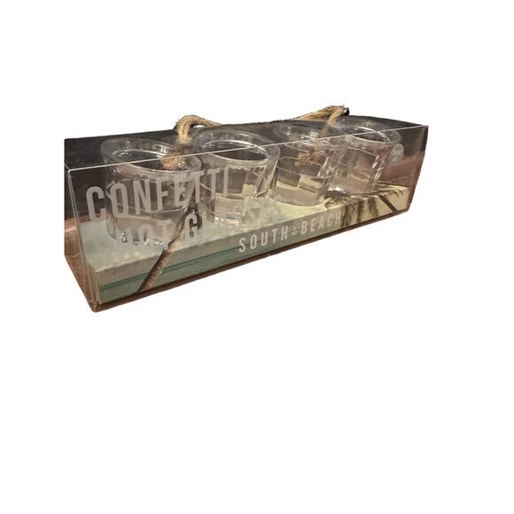 NIB SHOTGLASSES ACRYLIC Set Of 4 Silver SPARKLE Confetti South Beach PARTY GIFT - Picture 7 of 8